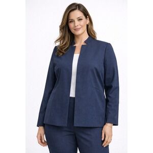 Design Collective Womens Size 16 W Navy Open Front Collarless Blazer Jacket